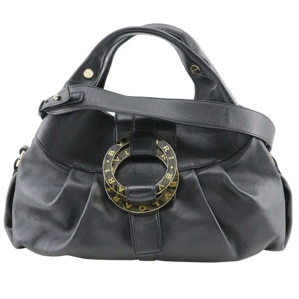 Bvlgari Chandra Hobo Black Leather Good - Front View