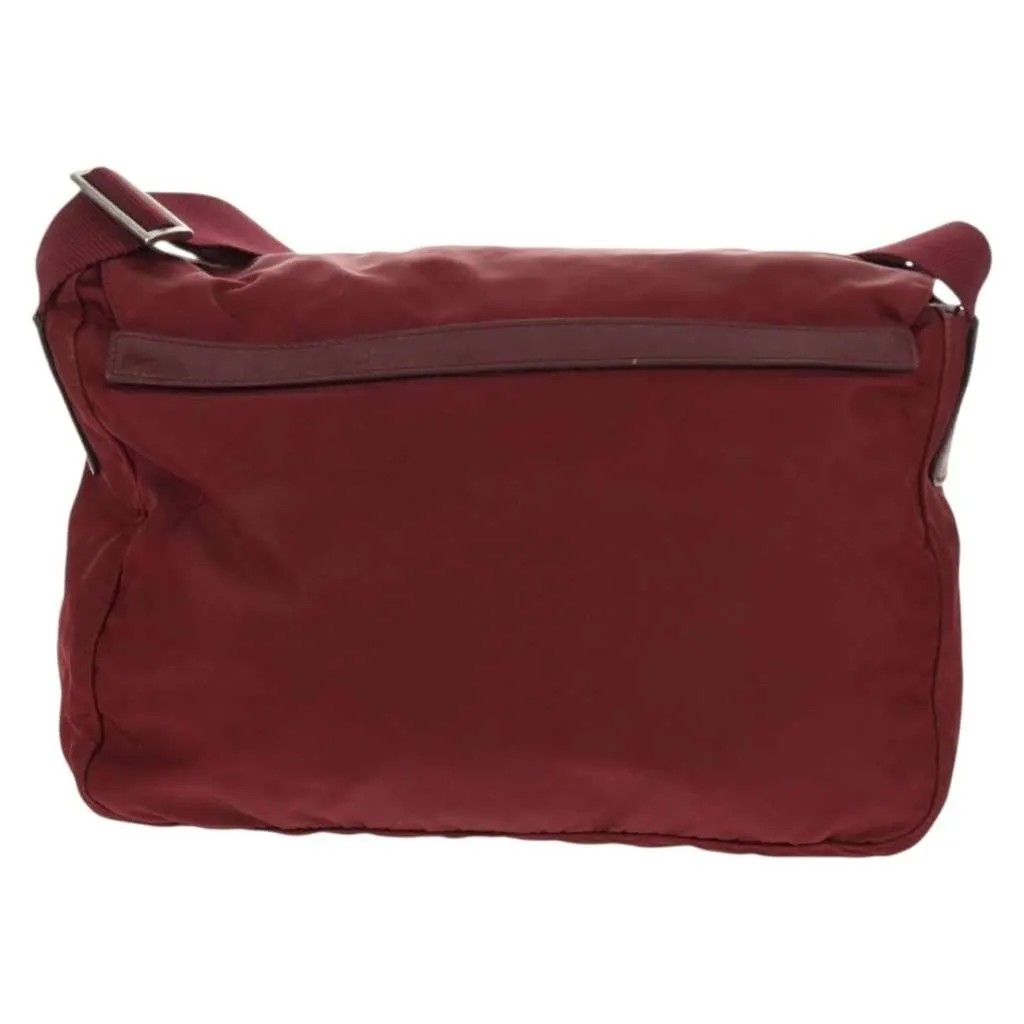 Prada Double Buckle Flap Messenger Bag Burgundy Good - Back View