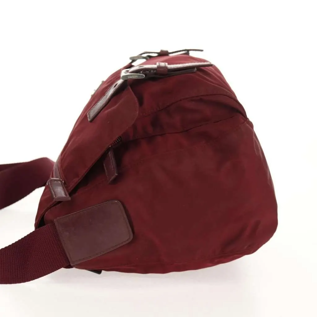 Prada Double Buckle Flap Messenger Bag Burgundy Good - Inside View