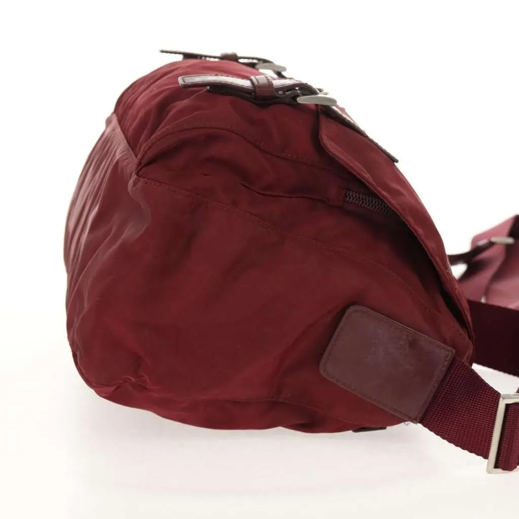 Prada Double Buckle Flap Messenger Bag Burgundy Good - Model View