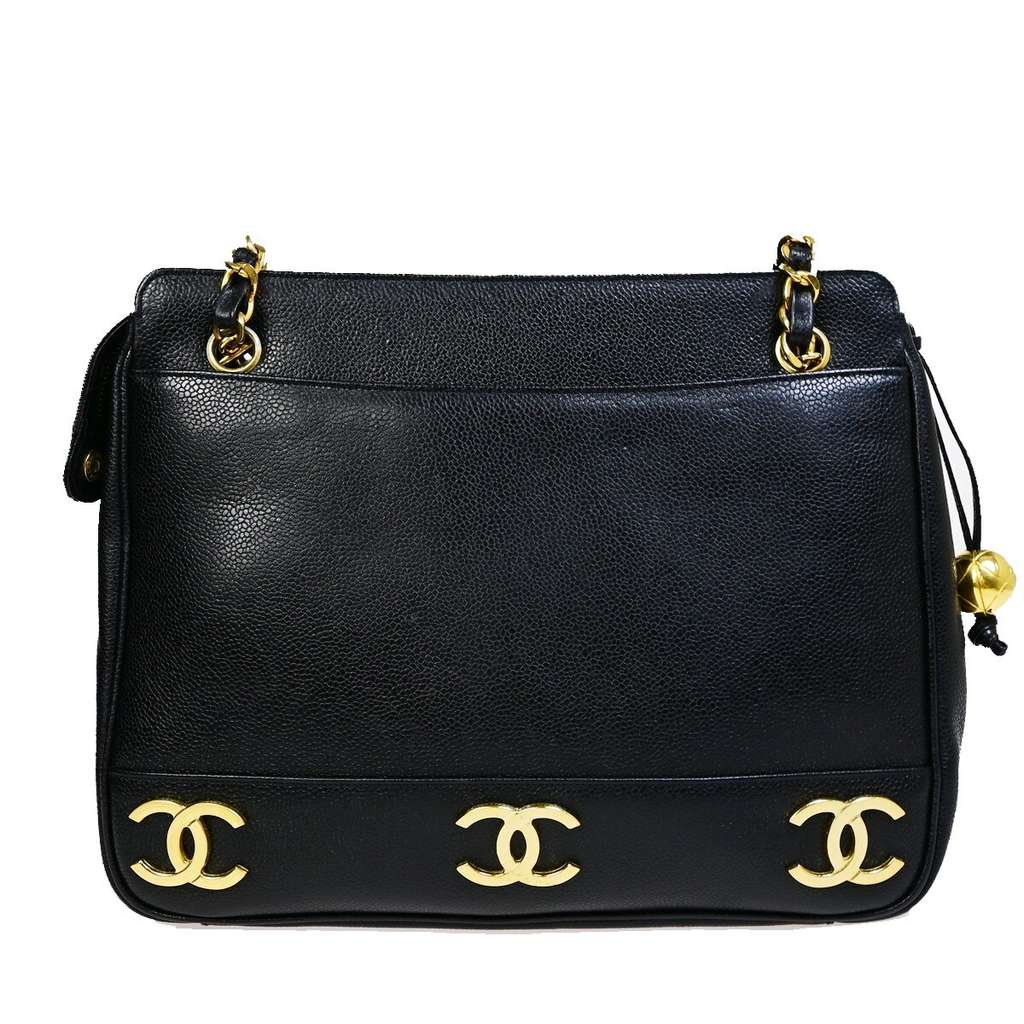Chanel Triple CC Chain Shoulder Bag Black Leather Good condition - Back View