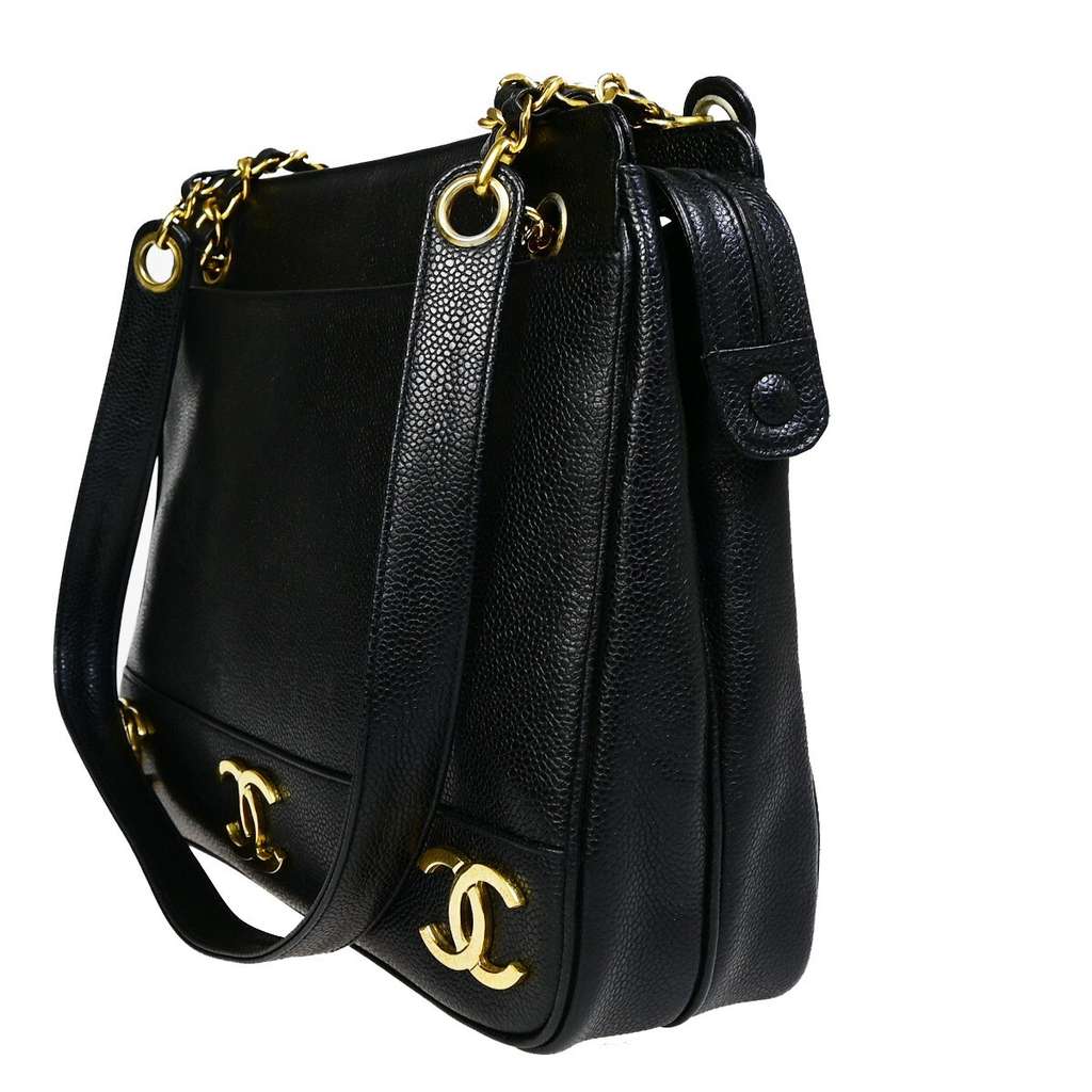 Chanel Triple CC Chain Shoulder Bag Black Leather Good condition - Inside View