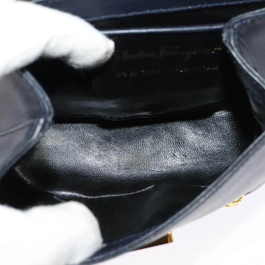 Salvatore Ferragamo Flap Shoulder Bag Navy Leather Good condition - Box View