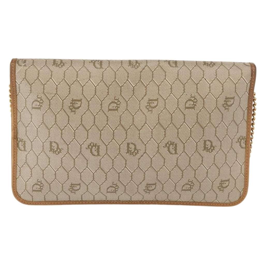 Christian Dior Vintage Honeycomb chain Beige Canvas Good condition - Back View