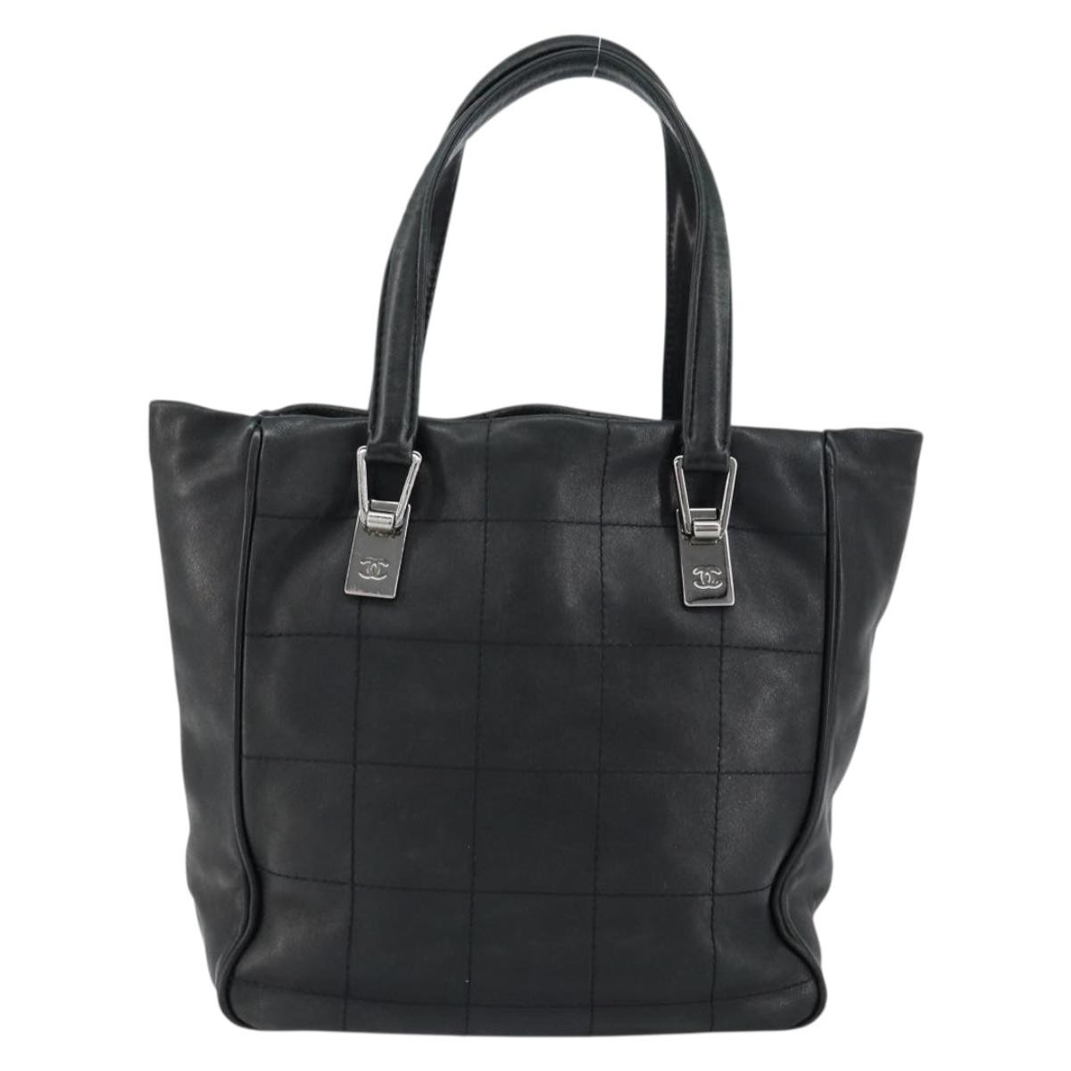 Chanel Square Stitch Tote Black Leather Good condition - Back View