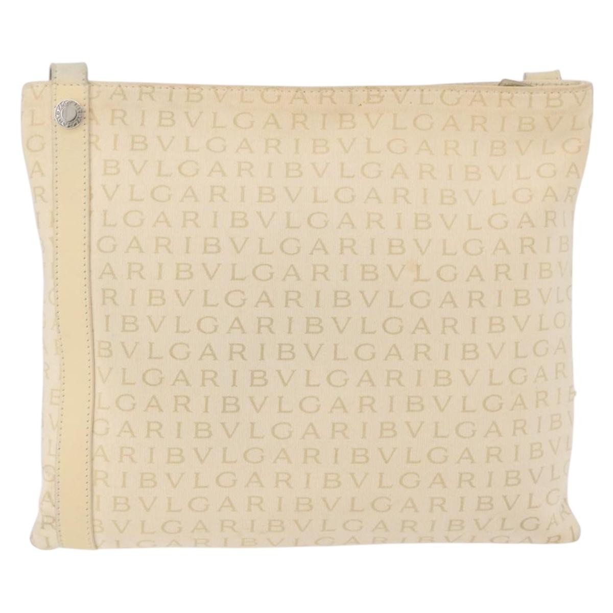 Bvlgari Logomania Shoulder Bag Beige Canvas Fair condition - Back View