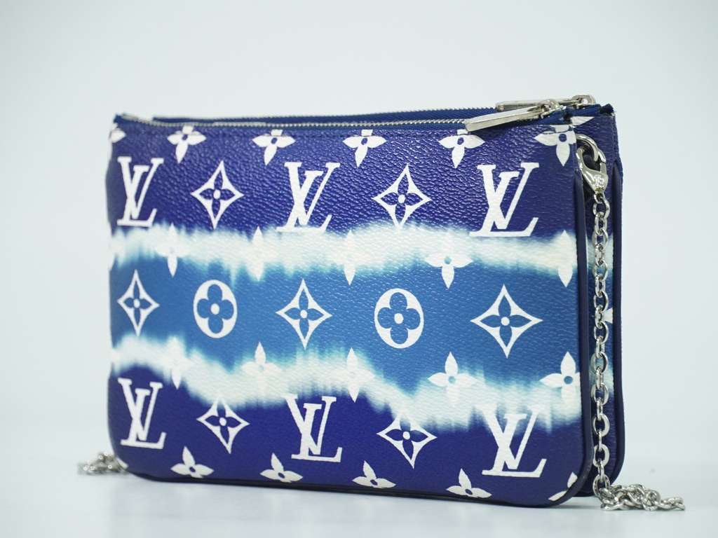 Louis Vuitton Double Zip Pochette Blue Canvas Good condition - Back View
