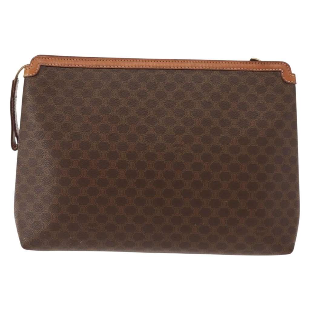 Celine Circle Logo Macadam Pouch Brown Canvas Good condition - Back View