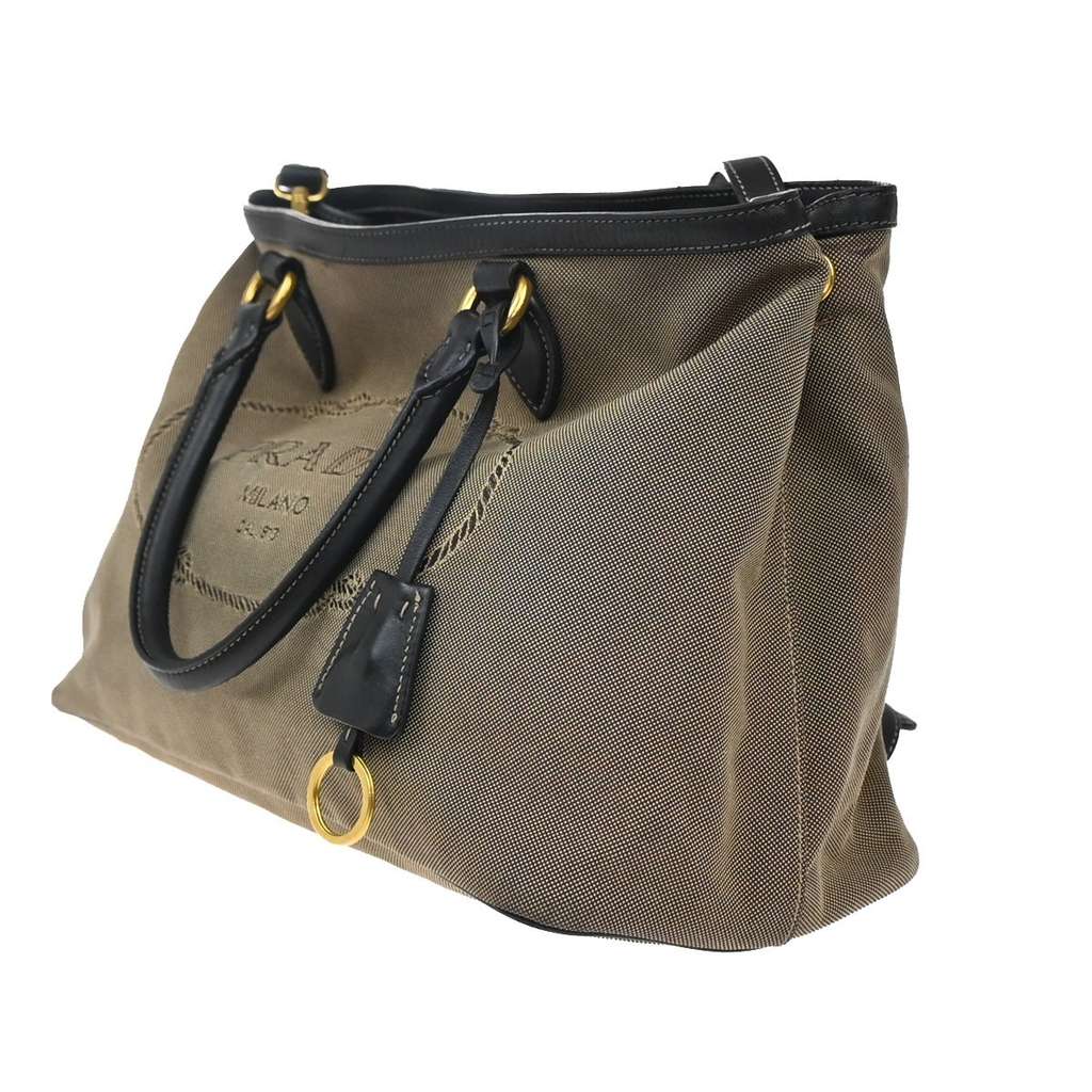 Prada Logo Convertible Tote Brown Canvas Good condition - Inside View