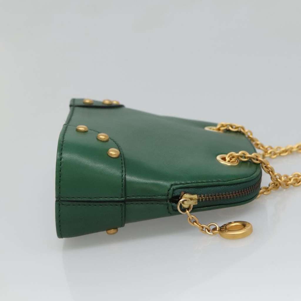 Celine Chain Shoulder Bag Green Leather Good condition - Inside View