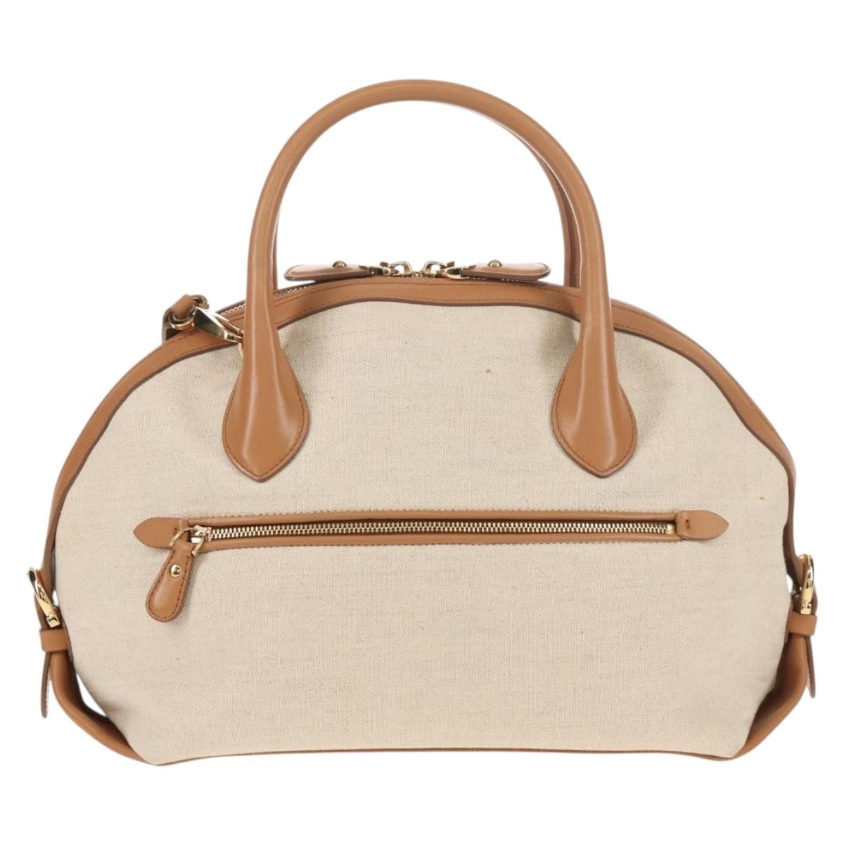 Salvatore Ferragamo Vintage Fiamma Satchel Beige Canvas Good condition - Back View