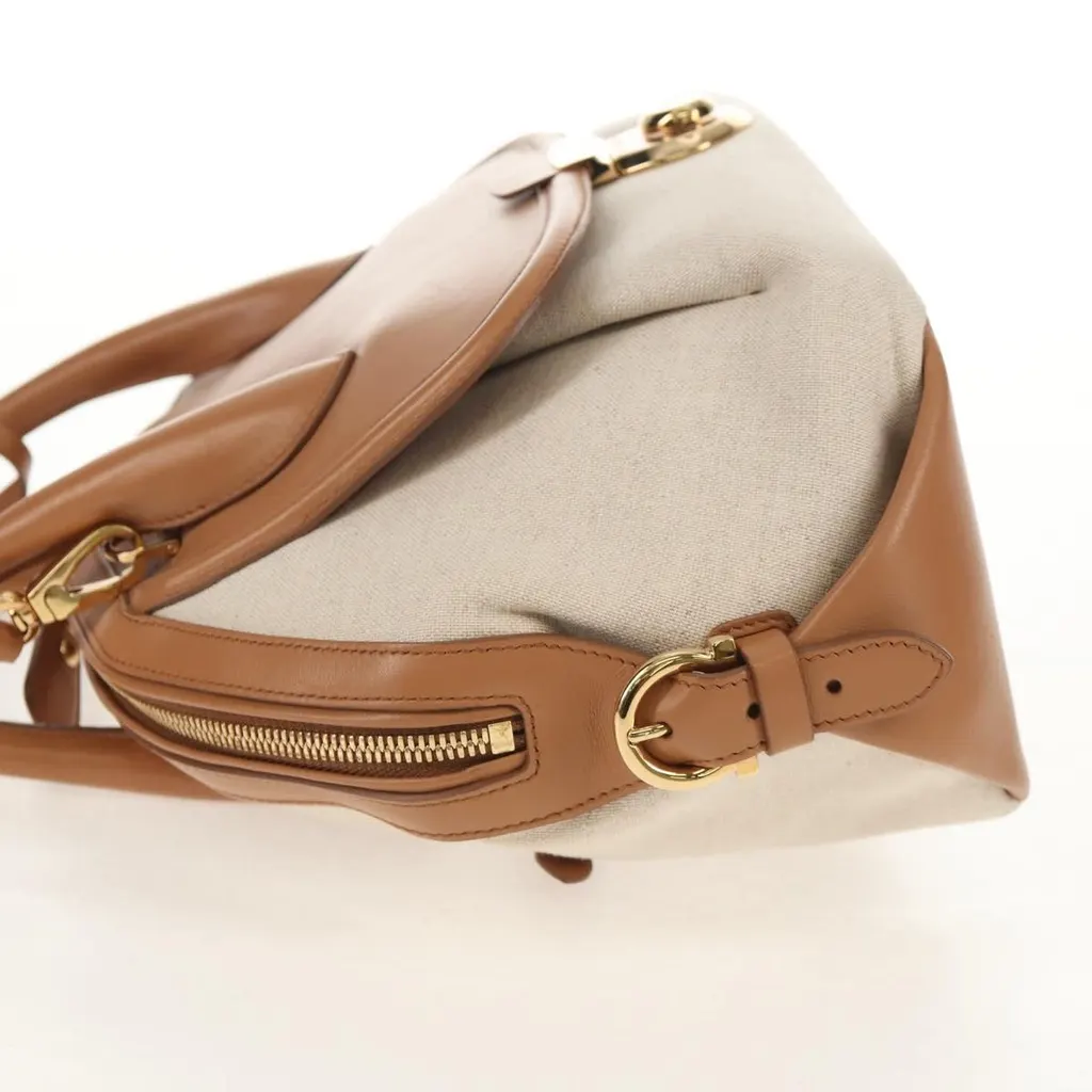 Salvatore Ferragamo Vintage Fiamma Satchel Beige Canvas Good - Inside View