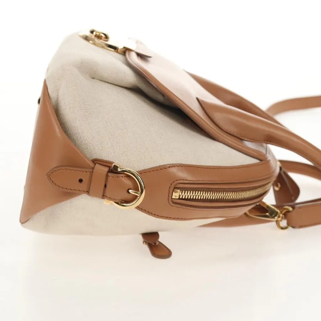 Salvatore Ferragamo Vintage Fiamma Satchel Beige Canvas Good - Model View