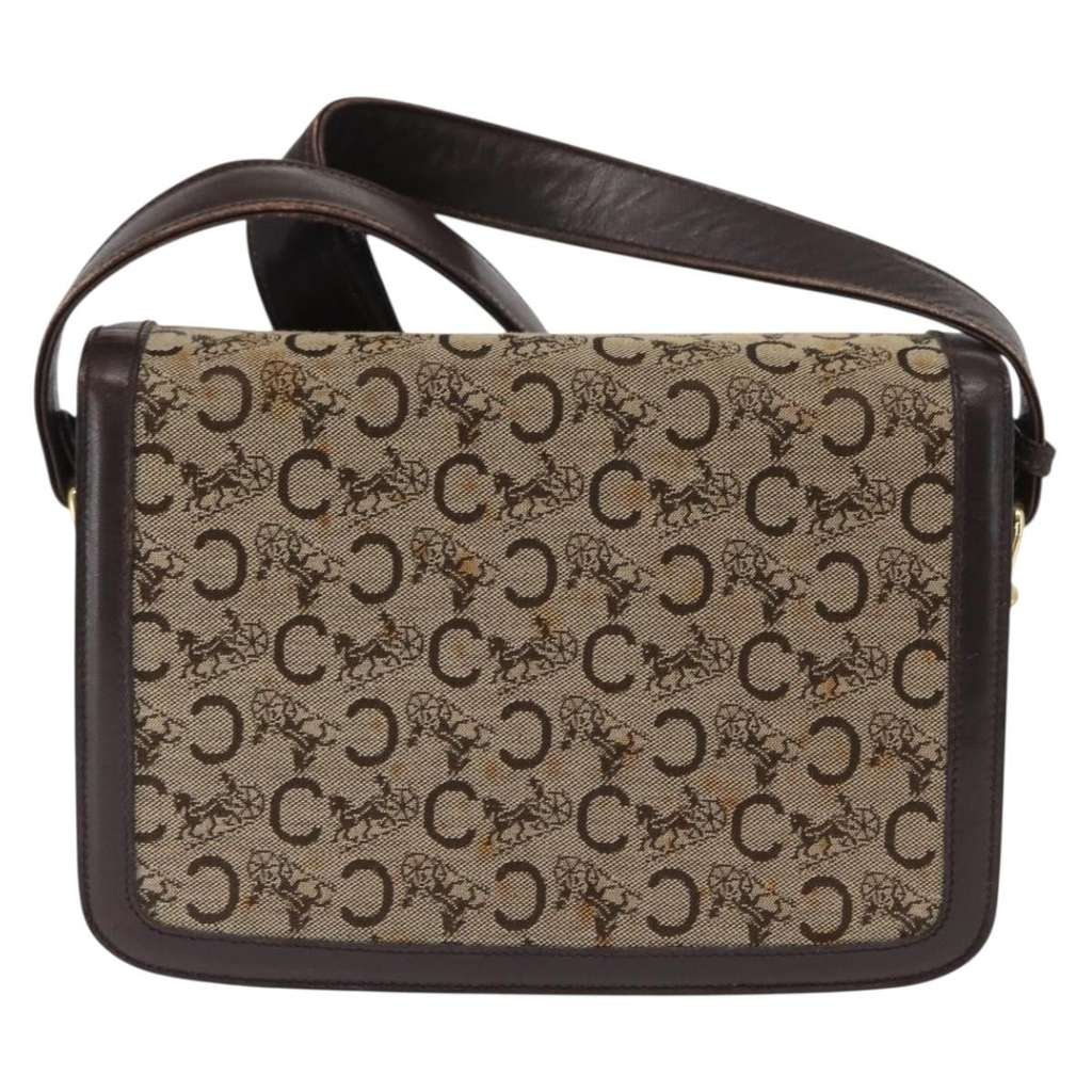 Celine Vintage Horse Carriage C Macadam Shoulder Bag Beige Canvas Good condition - Back View