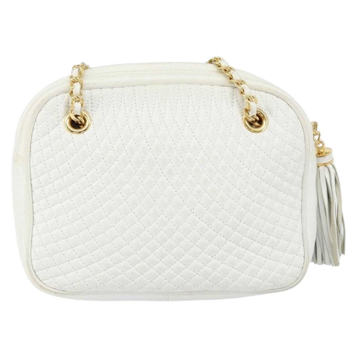 Bally Vintage Chain Shoulder Bag White Leather Good condition - Back View