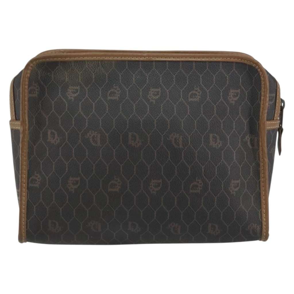 Christian Dior Vintage Honeycomb Zip Pouch Black Canvas Good condition - Back View