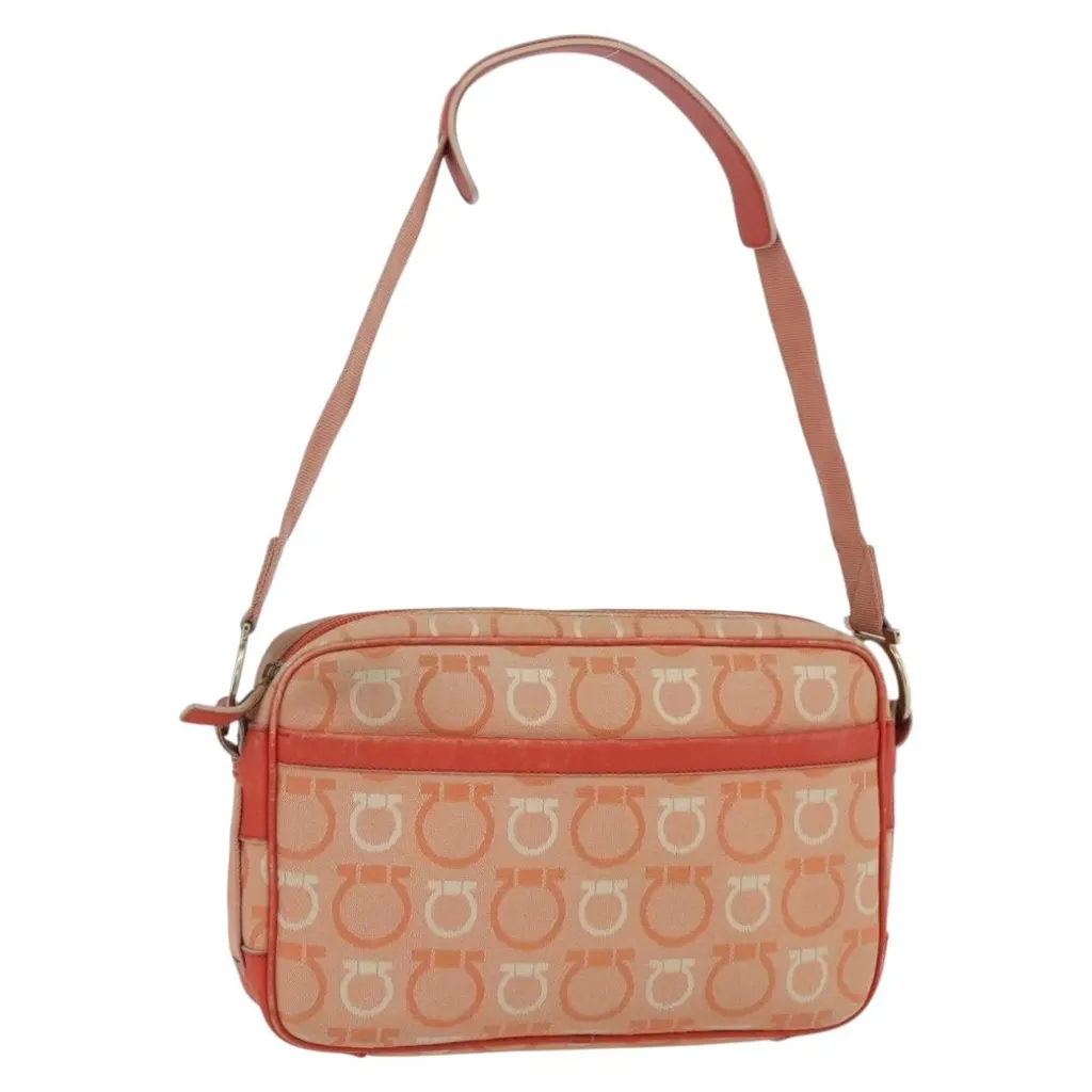 Salvatore Ferragamo Gancini Shoulder Bag Orange Canvas Good - Front View