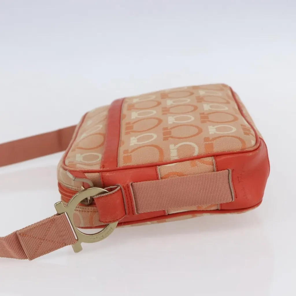 Salvatore Ferragamo Gancini Shoulder Bag Orange Canvas Good - Inside View