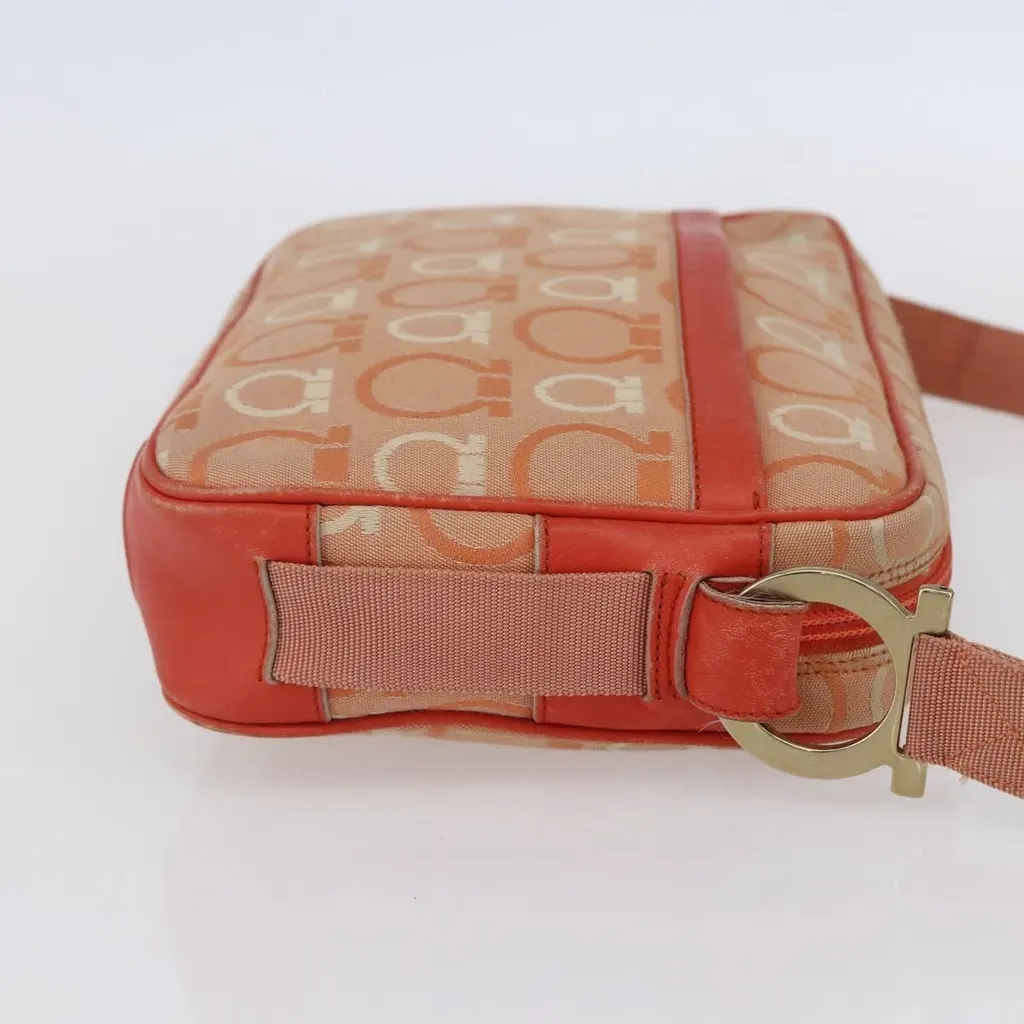 Salvatore Ferragamo Gancini Shoulder Bag Orange Canvas Good - Model View