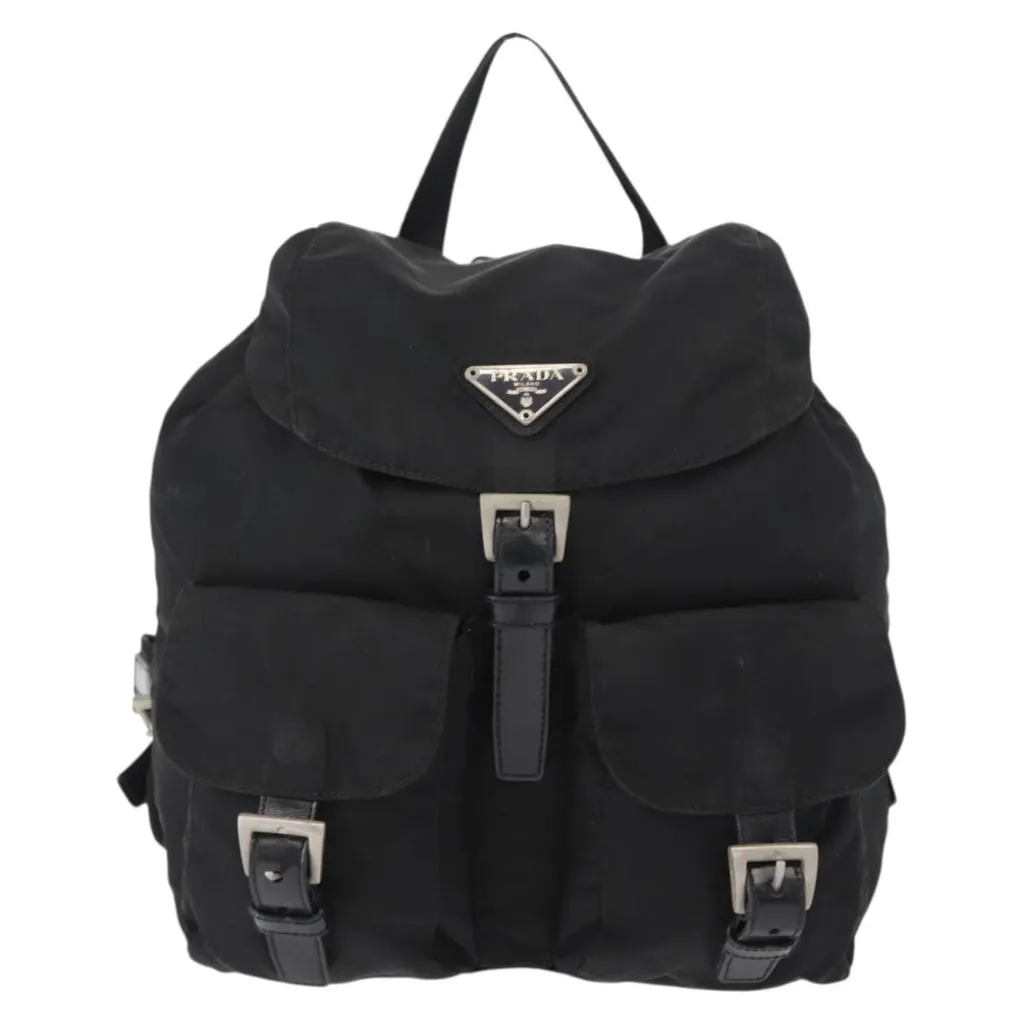 Prada Vela Double Front Pocket Backpack Black Good - Front View