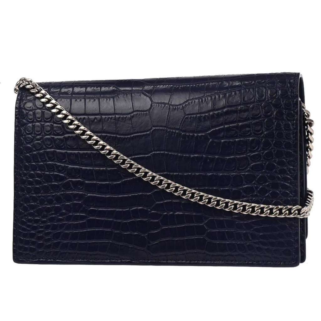 Saint Laurent Classic Monogram Tassel Chain Wallet Blue Leather Good condition - Back View