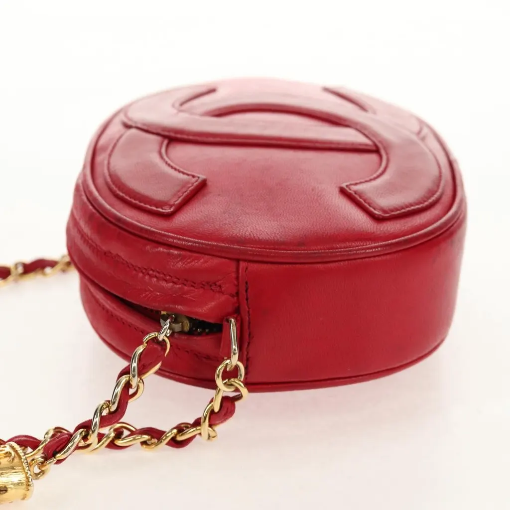 Chanel Vintage Oval CC Tassel Crossbody Bag Red Leather Good - Inside View
