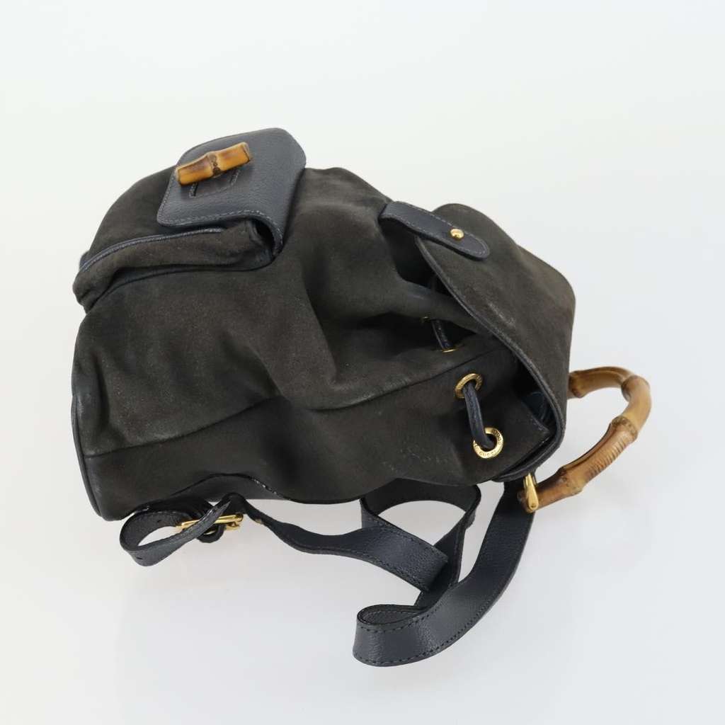 Gucci Vintage Bamboo Backpack Navy Suede Good condition - Inside View