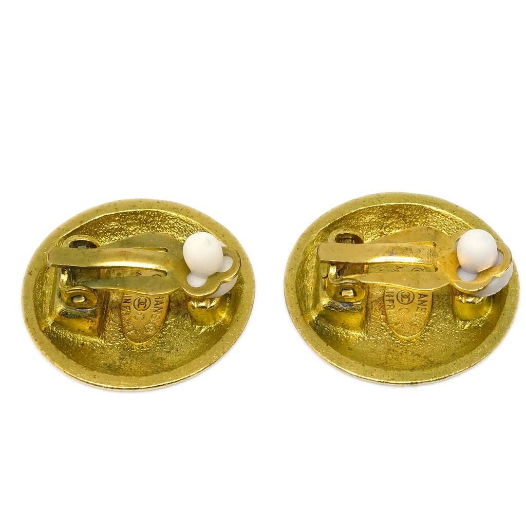 Chanel Vintage CC Round Clip-On Earrings Gold Good condition - Back View