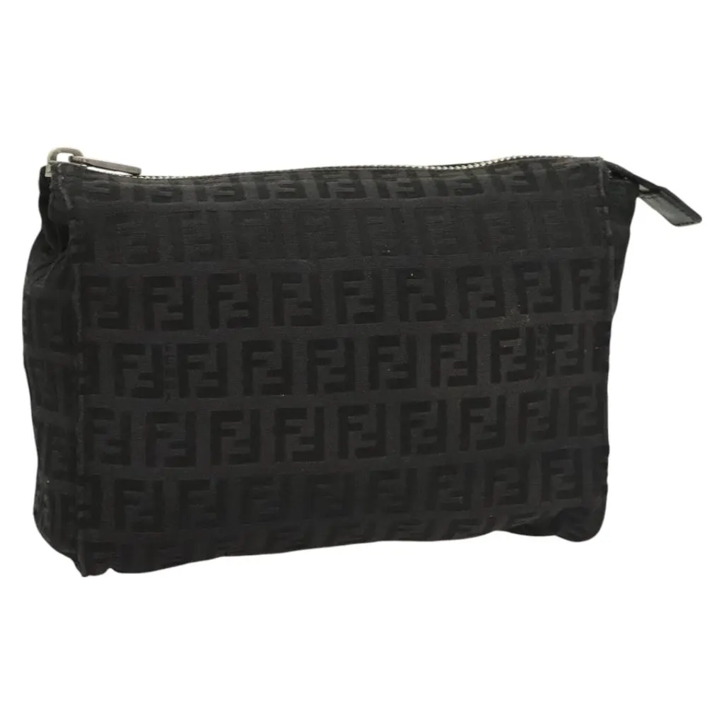 Fendi FF Logo Pouch Black Canvas Good - Front View