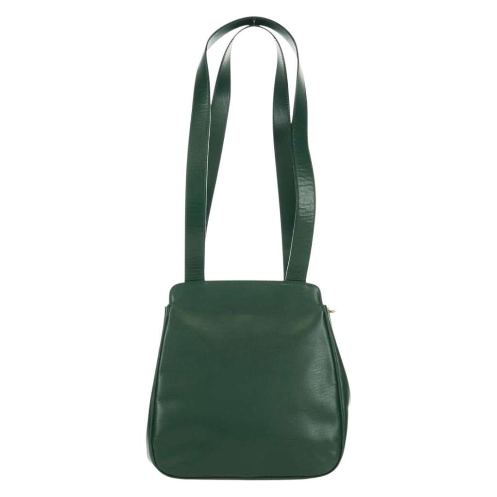 Celine Circle Logo Shoulder Bag Green Leather Good condition - Back View