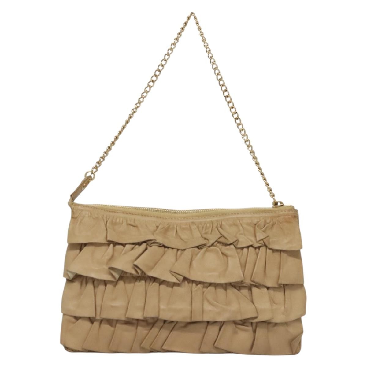 Chanel Ruffle Chain Pochette Beige Leather Good condition - Back View