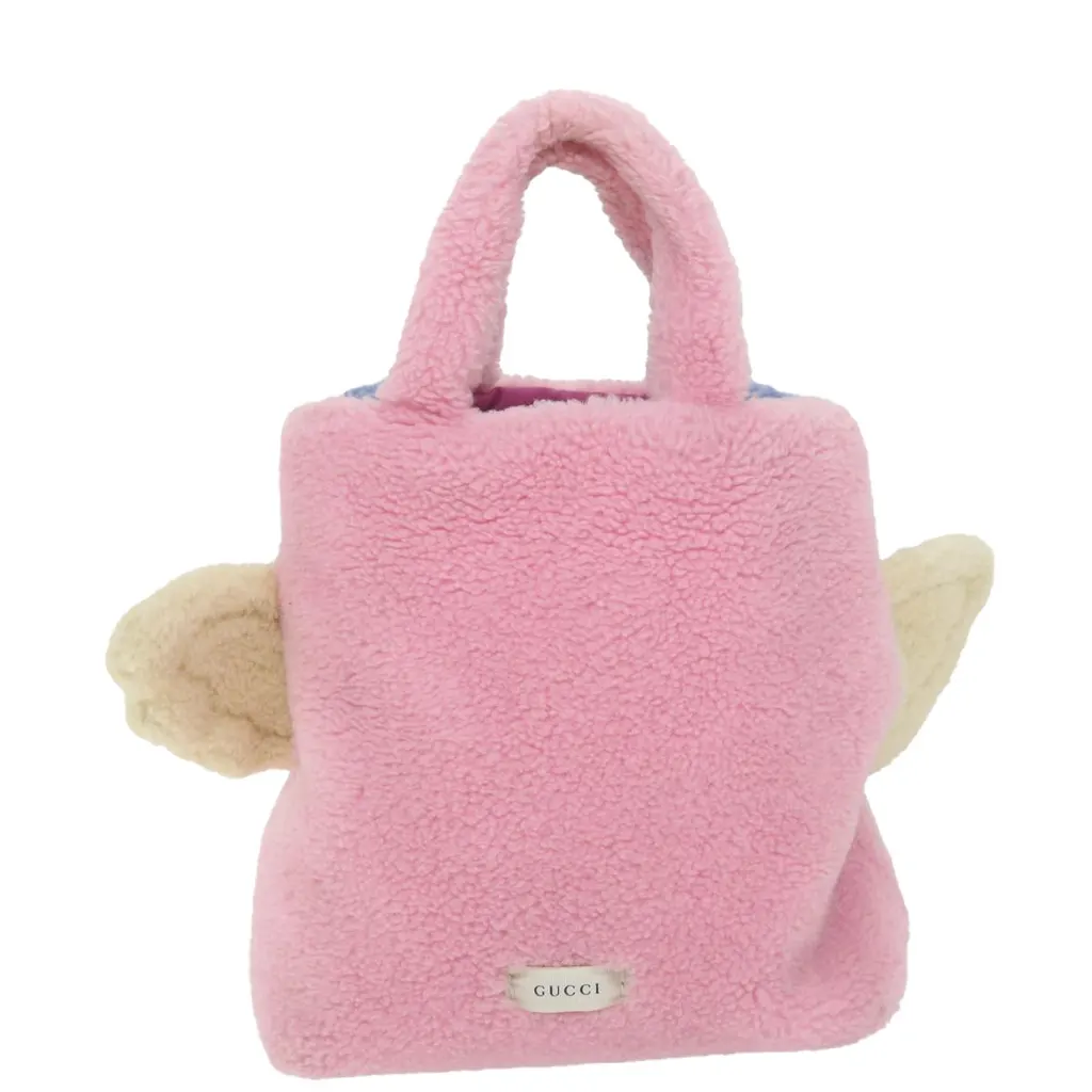 Gucci Flying Bear Handbag Pink Wool Good - Back View