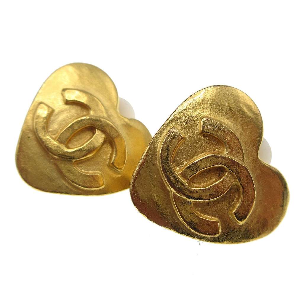 Chanel Vintage CC Heart Clip-On Earrings Gold Good condition - Box View