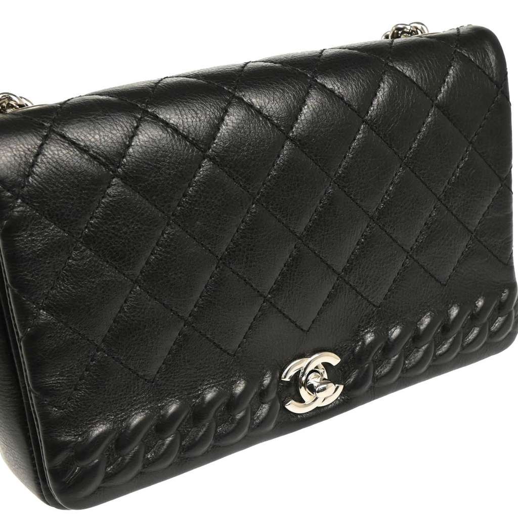 Chanel Embossed Braid CC Chain Flap Black Leather Good condition - Inside View