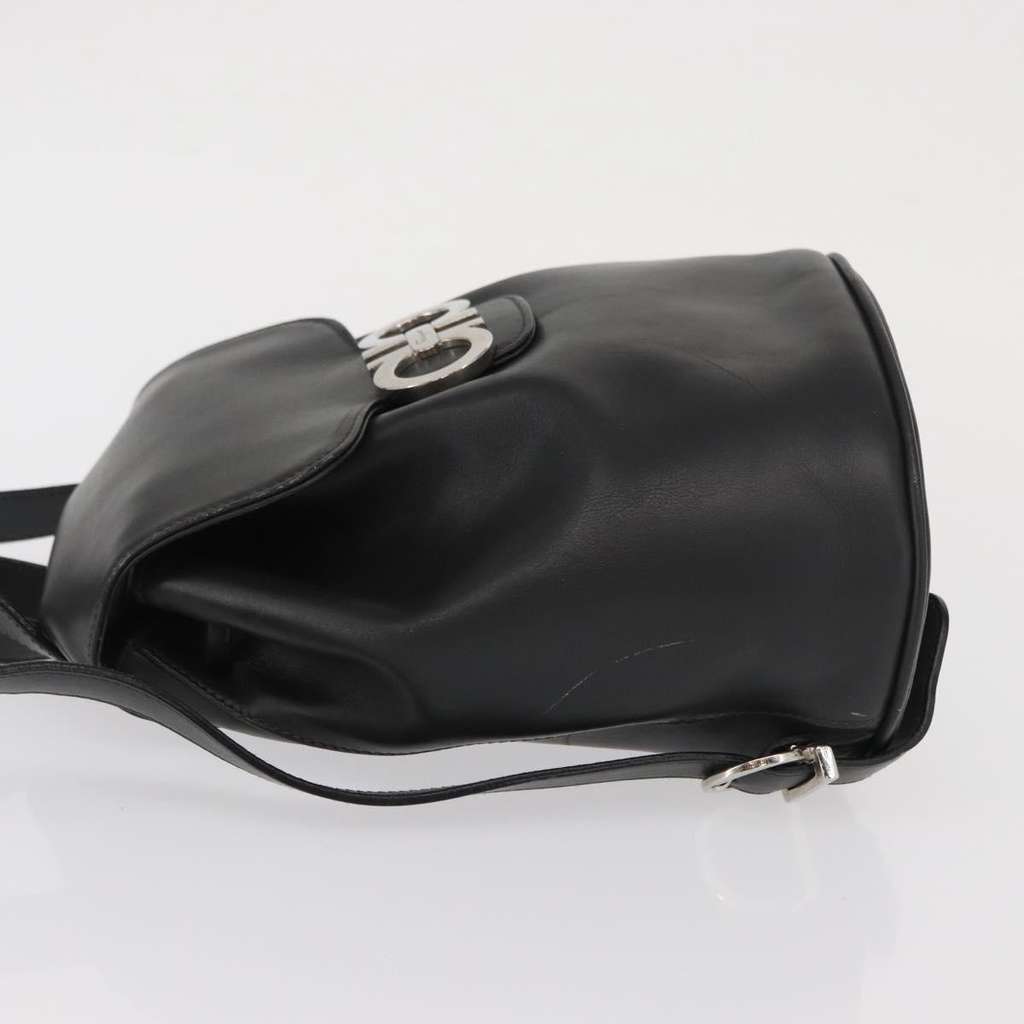 Salvatore Ferragamo Gancini Flap Drawstring Backpack Black Leather Good condition - Model View