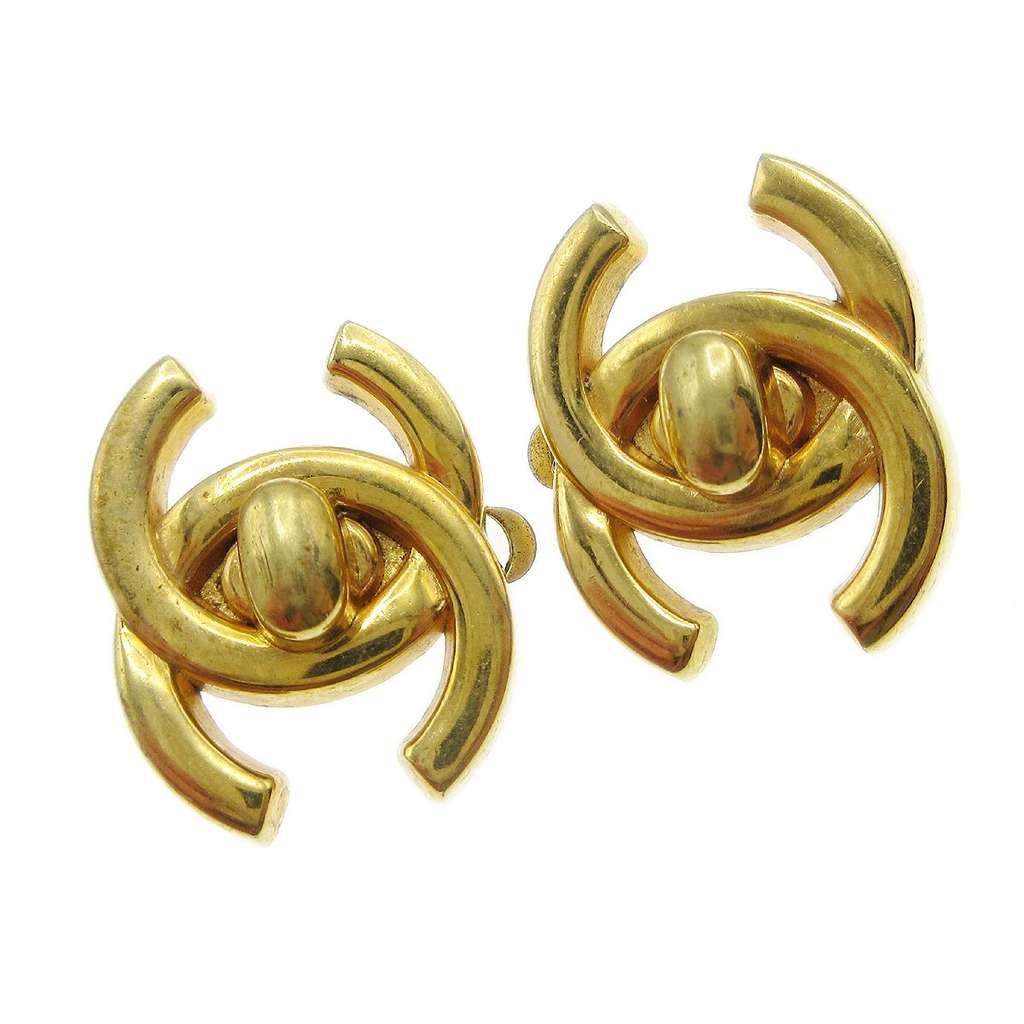 Chanel CC Turnlock Clip-On Earrings Gold Good condition - Back View