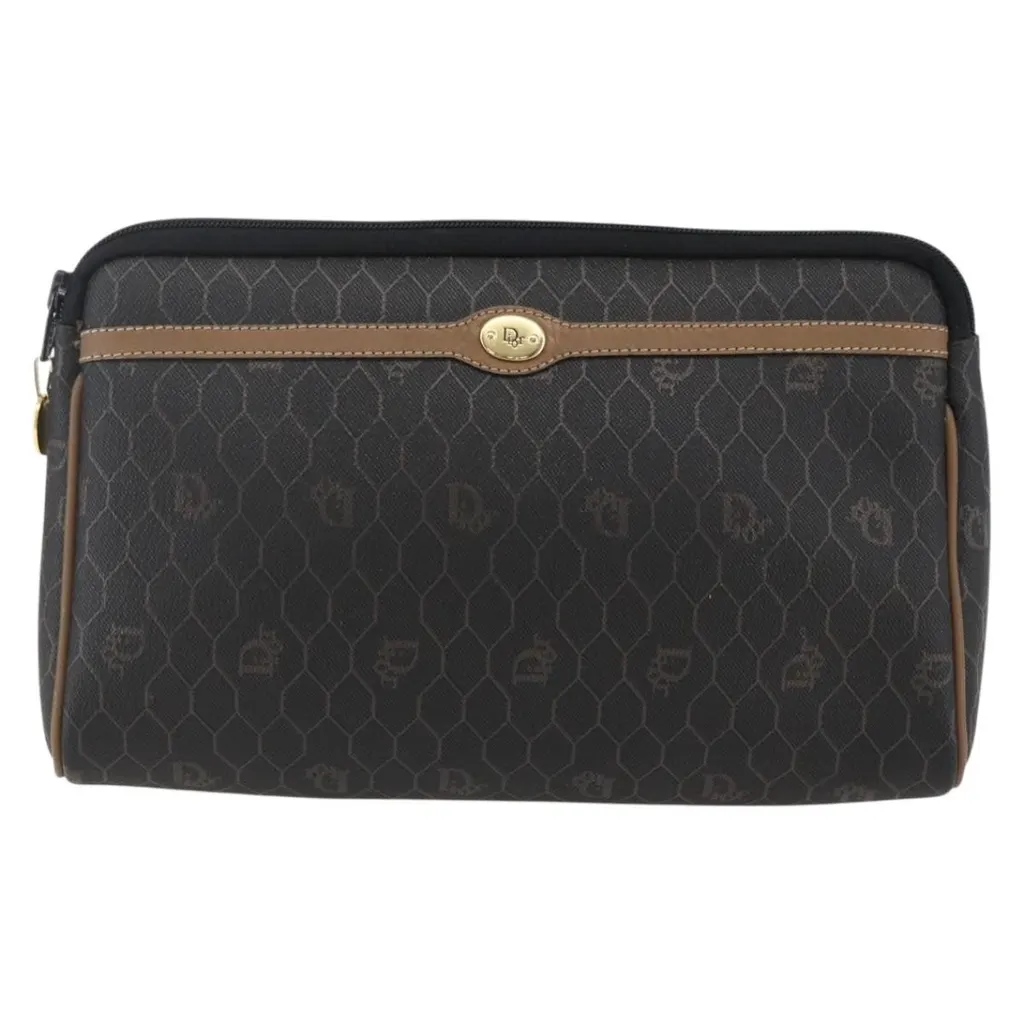 Dior Vintage Honeycomb Zip Pouch Black Good - Front View