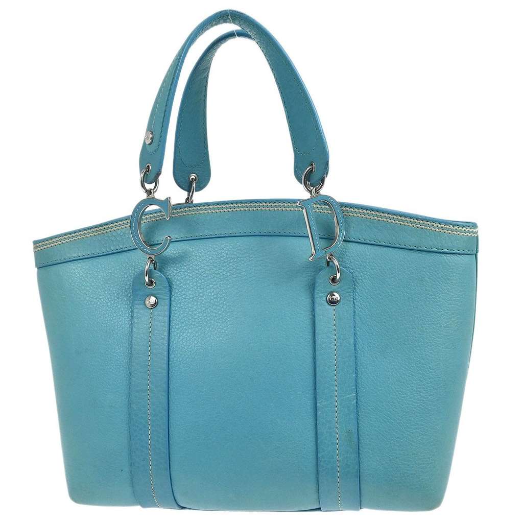 Christian Dior Vintage Tote Turquoise Leather Good condition - Back View