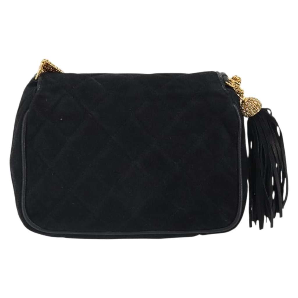 Chanel Vintage Diamond CC Camera Bag Black Suede Fair condition - Back View