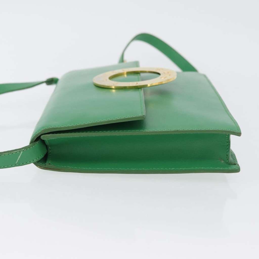 Celine Circle Logo Shoulder Bag Green Leather Good condition - Model View
