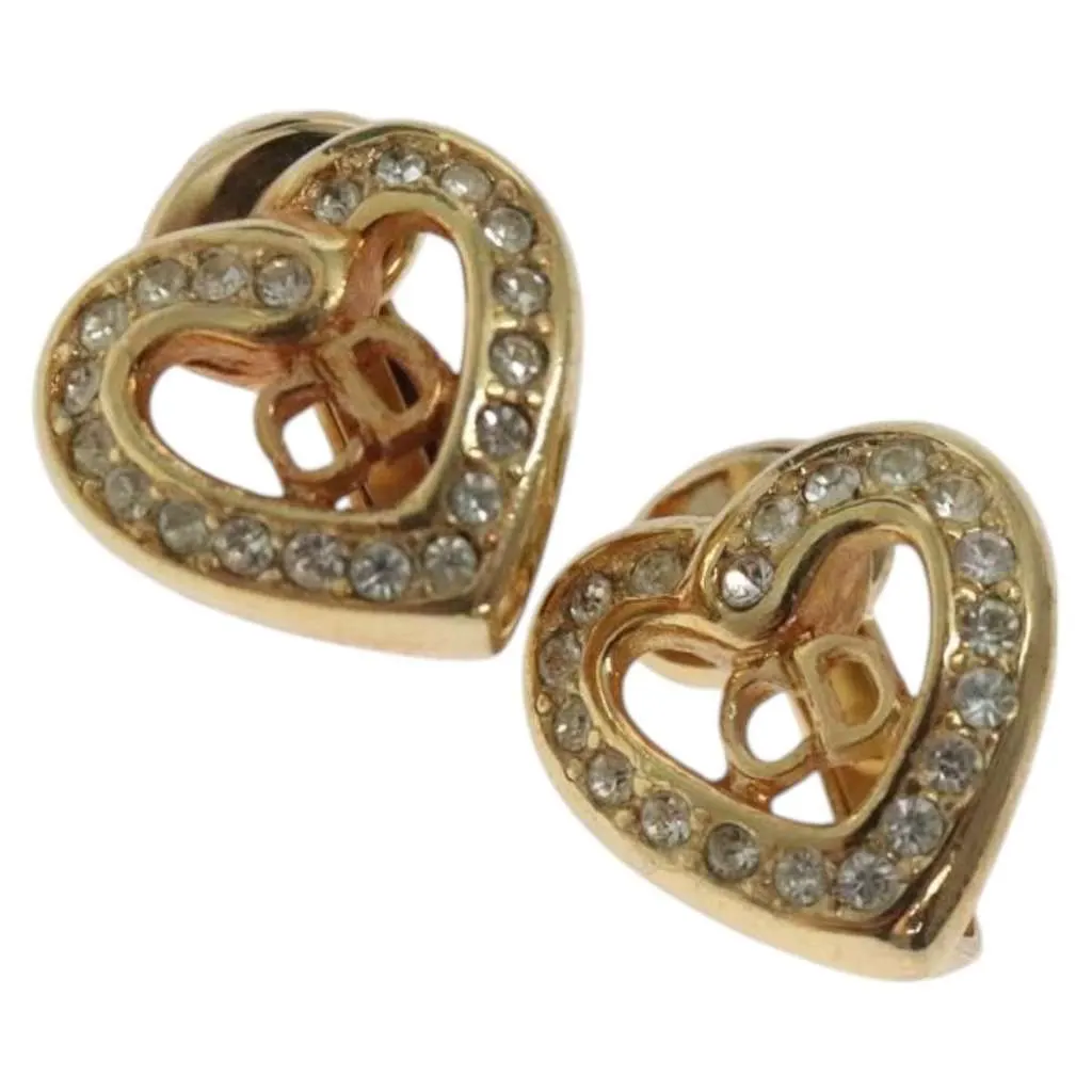 Dior CD Heart Clip-on Earrings Gold Metal Good - Front View