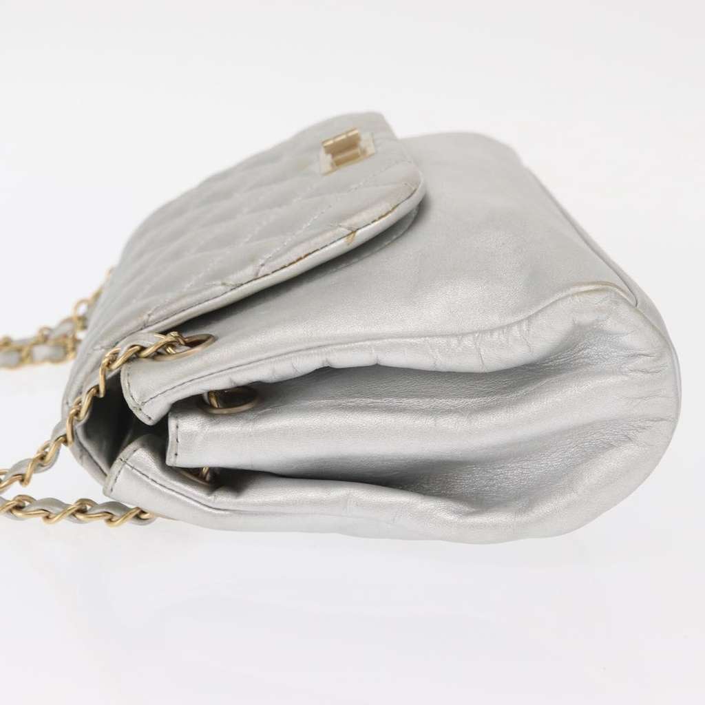 Chanel Mademoiselle Lock Accordion Flap Bag Silver Leather Good condition - Model View