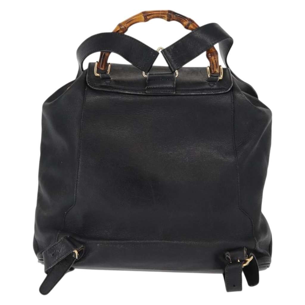 Gucci Vintage Bamboo Backpack Black Leather Fair condition - Back View