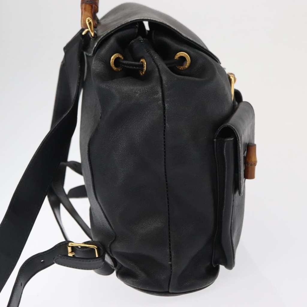 Gucci Vintage Bamboo Backpack Black Leather Fair condition - Model View