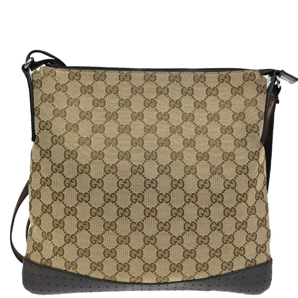 Gucci Zip Messenger Bag Brown Canvas Good condition - Back View