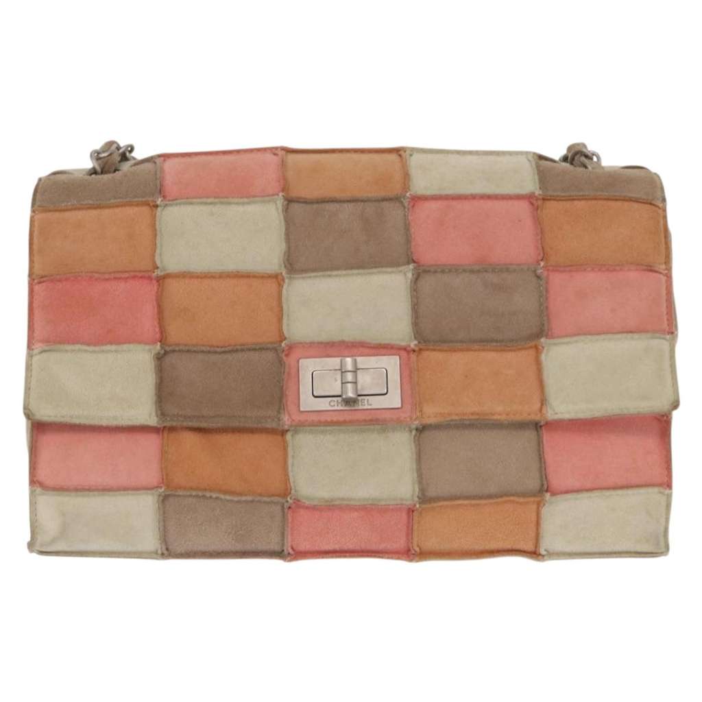 Chanel Chocolate Bar Mademoiselle Flap Bag Beige Suede Good condition - Back View