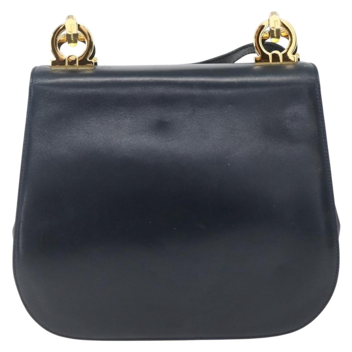 Salvatore Ferragamo Gancini Chain Shoulder bag Navy Leather Fair condition - Back View