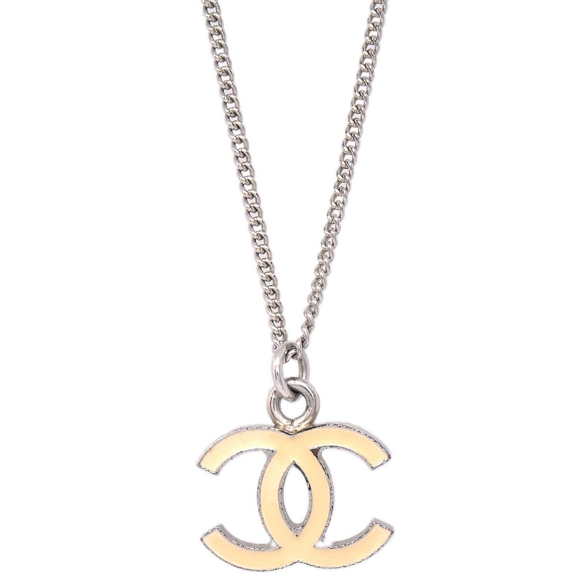 Chanel CC Logo Pendant Necklace Silver Good condition - Back View