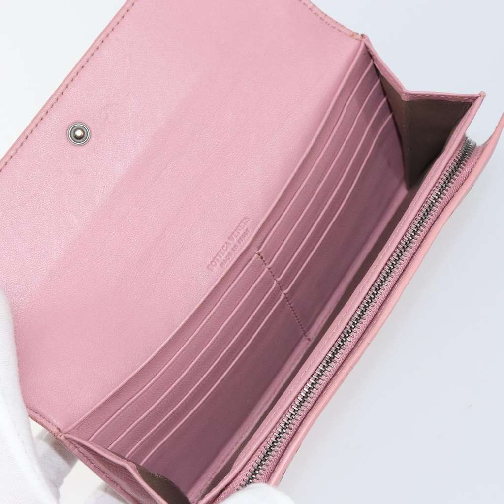 Bottega Veneta Intrecciato Long Zip  Wallet Pink Leather Good condition - Box View