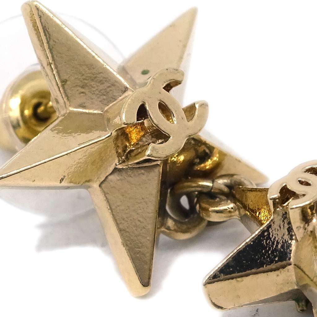 Chanel CC Triple Star Drop Earrings Gold Good condition - Inside View